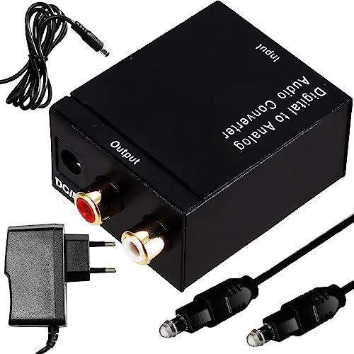 Retoo Convertitore audio digitale analogico coassiale da trasduttore ottico a jack 3,5 mm RCA audio stereo adattatore Toslink SPDIF coassiale con alimentatore di rete 5 V nero