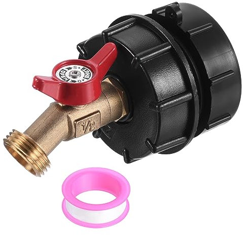 PATIKIL IBC Tote Adapter 275-330 Gallon IBC Tote Tank Adapter 2 Fine Thread 1/2 NPT Inlet x 3/4 GHT Brass Hose Faucet Valve Tool IBC Water Tank Fitting for Garden Hose