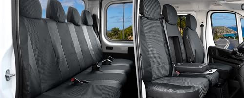 Z4L Viva Sitzbezüge Set für Kleintransporter: Hochwertiges Kunstleder & Polyester, Schwarz/Dunkelgrau, Perfekte Passform für Ducato, Boxer, Jumper, Movano C - 7 Sitzer - Doppelkabine