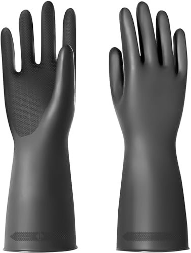 ZLLkeji Heavy Duty Latex Gloves Anti-Slip Chemical Resistant Gloves Reusable for Cleaning Dish Home Gardening Large Black