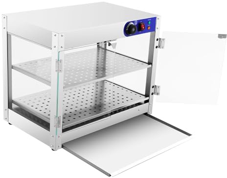 KEESUNG Speisenwärmer 30-85°C, Heiße Warmhaltevitrine Aufsatzvitrine Warmhaltetheke mit Beleuchtung, Inklusive 2 Edelstahlblechen und 1 Brotclip Einstellbares Thermostat für Kantinen Bäckereien