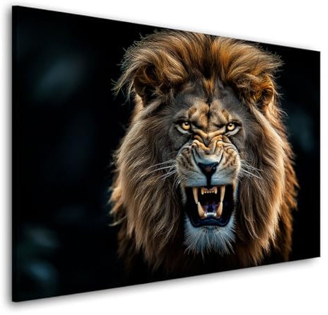 Kunstgestalten24 | Angry Lion Löwe Leinwandbild | Leinwand Bild | Wohnzimmer bilder | Wandbilder | Wanddeko | XXL Bilder auf Leinwand | Moderne Bilder | Hochwertiger Kunstdruck