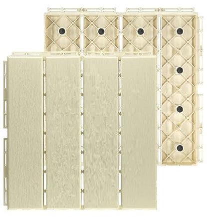 Gartenplatten kunststoff Bodenplatten 30x30cm Beige 50stück Anti-Rutsch Klickfliesen Bodenbelag witterungsbeständig, Terrassenfliesen Balkonfliese Komposter Grundfläche Balkon Gehweg Beetplatten