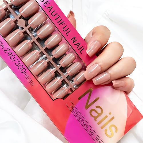 LADYING 300 pcs Eckig Nägel Zum Aufkleben Kurz,5 Farben Press on Nails Muster,Reusable Kunstnägel Fake Nails,Glossy Viereckig Fingernägel Künstliche Nägel für Frauen