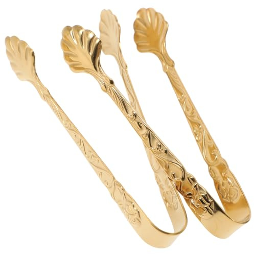 Amosfun 2 Pièces Mini Pinces De Service En Acier Inoxydable Pinces À Glaçons À Sucre Pinces À Nourriture Vintage Fleur De Rose Pour Dessert Thé Fête Bar Doré