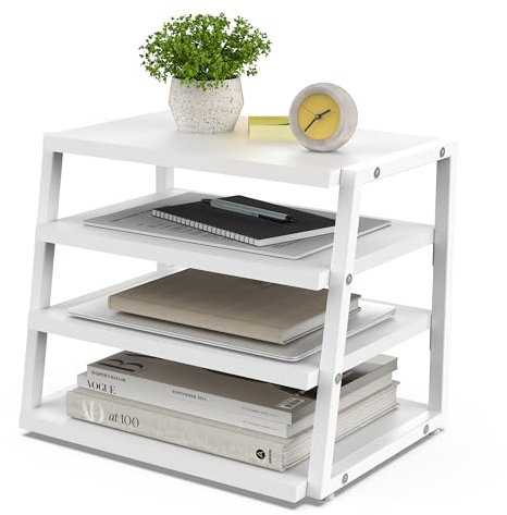 Fenge Schreibtisch Organizer 4 Etagen Holz Dokumentenhalter, A4-Papierablage, Aktenablage, Zeitschriftenhalter, Briefablage, Papier Magazin Organisator für Büro und Zuhause (Weiß)