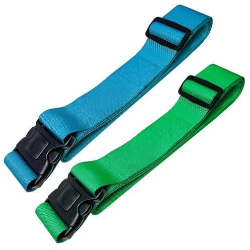 Koffergurt 2 Stück Kofferband mit Verriegelung und Kreuzgurt Funktion | Kofferbänder auffällig 2er Set Blau-Grün | 5 cm x 205 cm von taschenmann2005