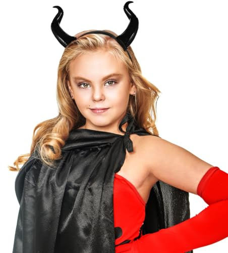 Healvian Horn Headband Black Devil Horn Hair Hoop Halloween Hair Accessories Ox Hair Loop Hair Clip Halloween Party Cosplay Ram s Hair Accessories