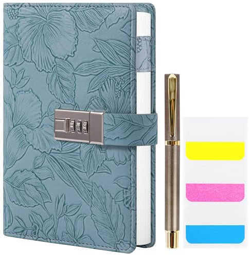 TIEFOSSI Diary with Lock for Women, 3D Embossed Journal with Lock, 224 Pages Wide lined Notebooks, PU Leather with Pen and Stickers Planner Organizer for Women & Men