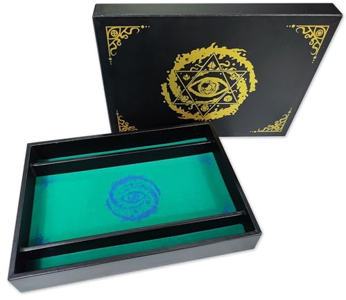 RECHTECKIGE WÜRFELPLATTE 'Critical ROLL DICE Tray', aus Leder und SAMT, Stauraum, KOMPATIBEL mit jedem Brett- und Rollenspiel (Deckel-Türkis)