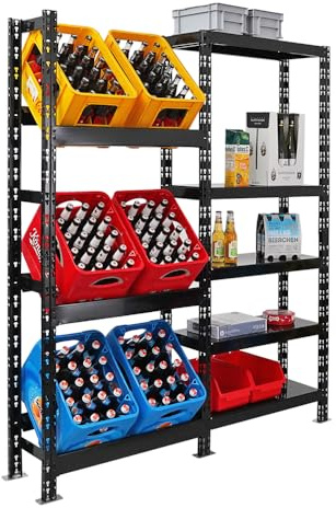 PROREGAL Tegernsee Étagère XXL Noire | 6 Caisses Avec 5 Étagères | H x L x P 180 x 160 x 30 cm | Support Autoportant Pour Caisses à Boissons