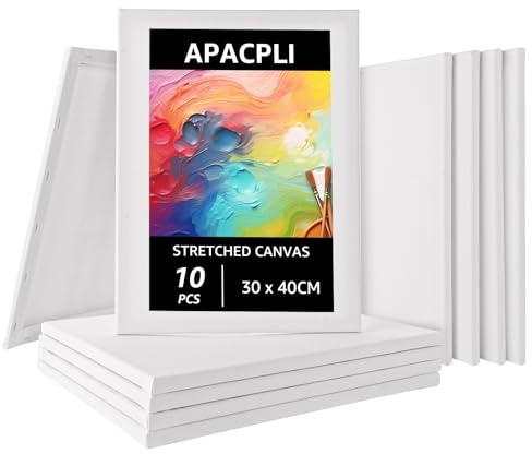 APACALI 10 tele da dipingere, 30 x 40 cm, tela da dipingere, telaio in cotone, cornice per artisti, tela bianca priva di acidi, per hobbisti e artisti