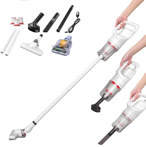 Ernqi Aspirapolvere Portatile 12000 Pa, Ascopa Elettrica Senza Fili con Testina Multipla, Aspirapolvere Portatile Senza Sacco Leggero Silenzioso 65 dB per Pavimenti in Legno, Peli Di Animali