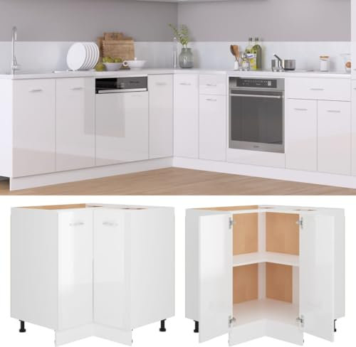 NQJIBUE Schränke & Stauraum Eckunterschrank Hochglanz Weiß 75,5x75,5x81,5cm Holzwerkstoff Küchenschränke