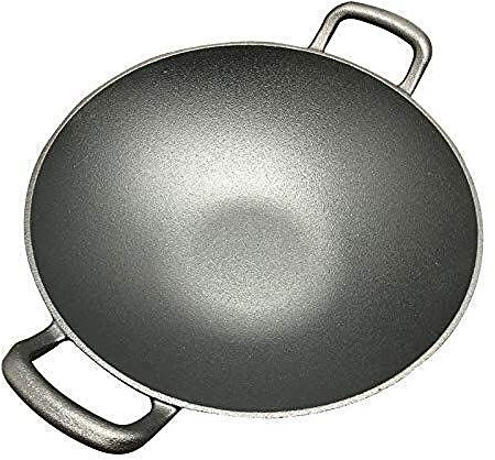 OQHAIR Wok, Padella Antiaderente Ghisa Non Rivestita Padella Piatta Binaurale Fornello A Induzione Pentola Universale in Ghisa Pentola Domestica