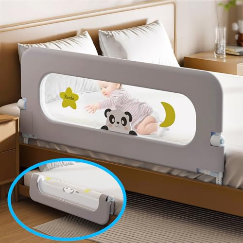 Barandilla de protección para cama de bebé para niños pequeños, altura ajustable, barandilla abatible hacia abajo, protectores laterales de seguridad extra altos para niños – Barandilla de cama