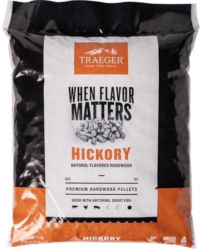 Traeger Grills Hickory Granulés de Bois 100% Naturel pour fumoirs et Grills à granulés, Barbecue, Cuisson, rôti et Grill, Sac de 8,2 kg