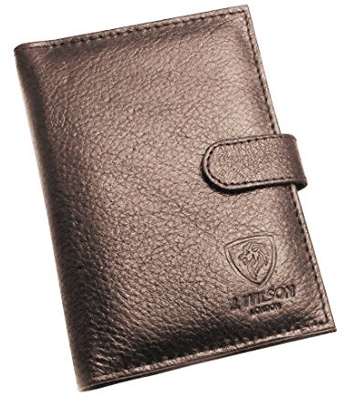 J. Wilson London 100% Real Leather Travel Wallet Passport Holder Cover RFID Blocking- Document Case (Brown - Style 2)
