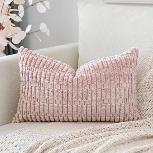 Artscope Corduroy Set of 1 Cushion Cover 30x50 cm Super Soft Boho Striped Lumbar Pillow Covers Case Decorative Modern Cushion Covers for Sofa Couch Bedroom Car Decor Pink