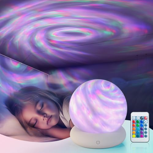 Ciskotu Nachtlicht kinder, Sternenhimmel Projektor Kinder mit 16 Farben, Akku Nachttischlampe mit Fernbedienung & Dimmer, LED Galaxy Light Sternenprojektor, Nachtlampe Kinderzimmer & Geschenkidee