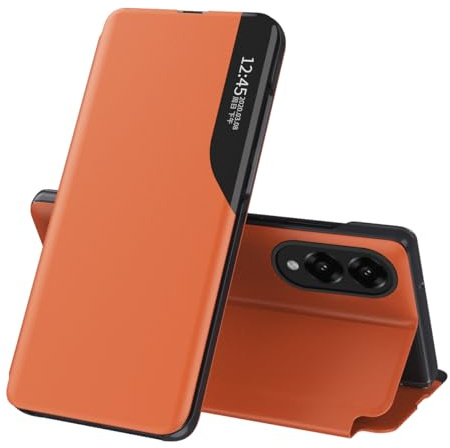 SIYOPINPFY Fodral för Samsung Galaxy S25 Edge fodral, smarta genomskinliga fönster fodral PU-läder flipfodral stötsäkert skyddsfodral för Samsung Galaxy S25 Edge Orange QHC