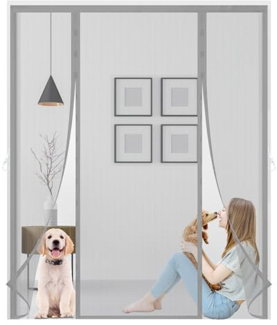 Magnetic Fly Screens Door,Double Door Screen Curtain, Anti Mosquito Mesh Fly Curtain,Powerful Magnets and Full Frame Magic Tape,Without Drilling for Sliding Door, Patio Door,150x210cm,Grey