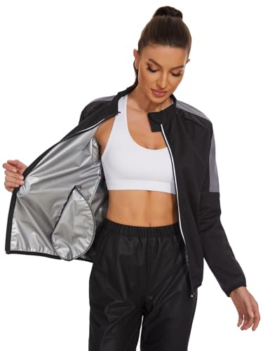 LAZAWG Combinaison de sauna pour femme à manches longues avec fermeture éclair, Fermeture éclair noire, L