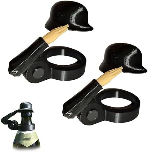Soldier Salute Bierflaschenhelm, 2025 Neu lustiger und Wiederverwendbarer Flaschenverschluss, Dekorative Bierflaschenverschlüsse für Handwerk Grillparty Bar Veteranen, Aktive Soldaten (2 Schwarz)