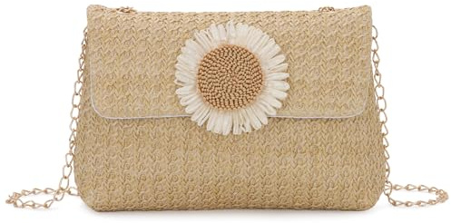 Ynport Crefreak Pochette en Paille pour Femmes - Sac à Bandoulière Tissé pour l’été, la Plage et les Voyages, Sac à Main en Rotin pour Dames