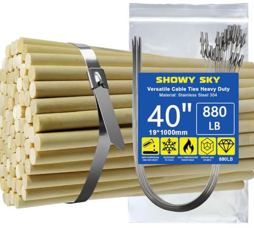 Extra Metal Zip Ties 20 Pcs 40 Inch 304 Stainless Steel Cable Ties Heavy Duty Self Locking Cable Ties for Escape Wrap Chain Link Fence Parts Rolls