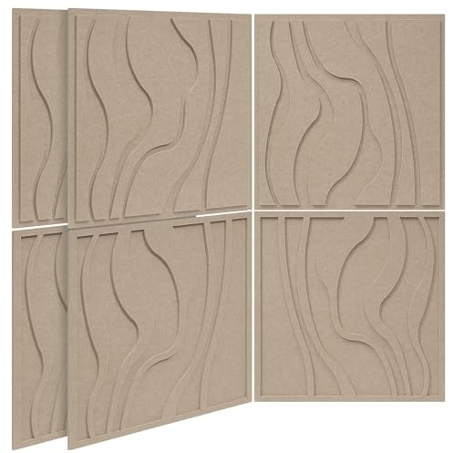 BUBOS Art Acoustic Wall Panels 6 Pack - 23.6x23.6 Self-adhesive Sound Proof Panels, Decorative Sound Absorbing Panels for OFffice, Home Theater & Studio Recording Equipment, Camel