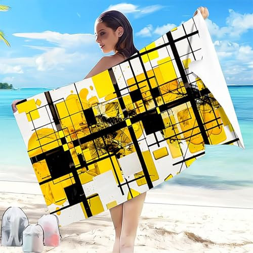 Telo Mare Microfibra Spiaggia 80x160 mm Telo Mare Grande Giallo Antisabbia Asciugatura Rapida, Ultra Assorbente Salvietta da Compatta Salvaspazio Asciugamano Microfibra Spiaggia Scialle Geometria 7-2