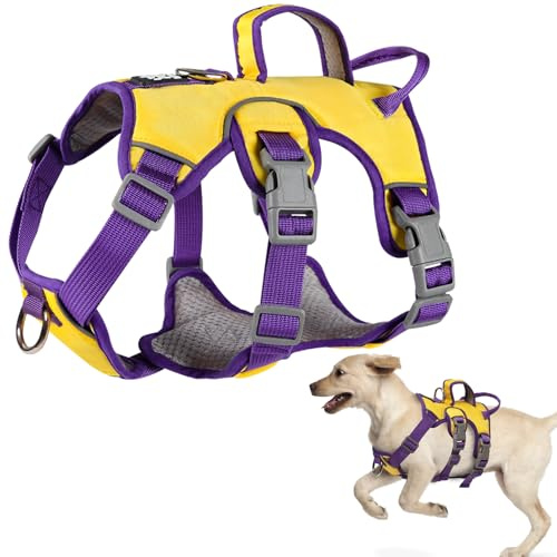 LiebeDD sele hund liten, säkerhetssele hund springsäker, Y hundsele vadderad med handtag, anti-dragsele för medelstora små hundar och valpar (gul, S)