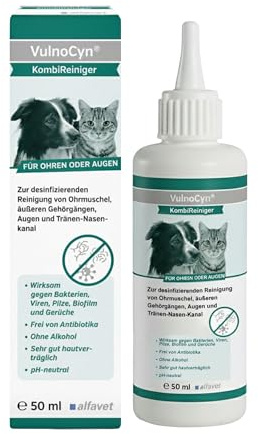 alfavet VulnoCyn KombiReiniger 50 ml – Augen- & Ohrreiniger für Katzen, Hunde & Kleintiere – Antiseptikum zur Ohren- & Augenpflege – Desinfizierende Reinigung, pH-neutral, ohne Antibiotika & Alkohol
