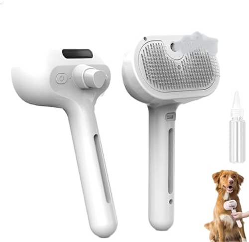 Mist Massage Dog Brush, Mist Massage Brush for Dogs, Charm Steam Comb, Spray Hair Removal Comb with Water Tank and Release Button (White with Bottle)