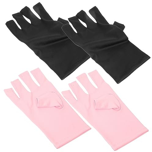 Guantes de Manicura sin Dedos UV de Poliéster, 2 Pares | Elasticidad y Tejido Transpirable, Sensación Cómoda para Rutina de Uñas y Nail Art, Rosa o Negro
