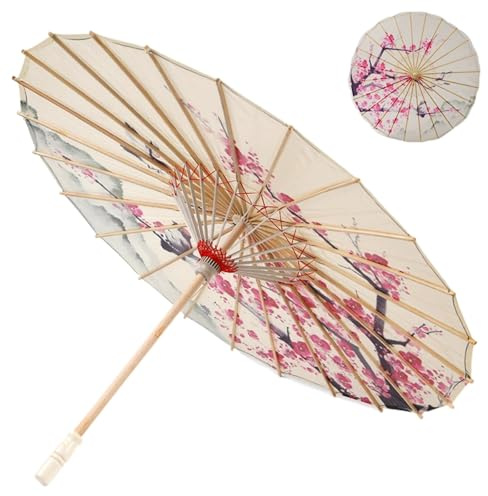 Hearda Parapluie Chinois en Papier, Fleur de Prunier Parapluie Canne Ombrelle Chinoise Classique Ombrelle Papier Fait Main avec Poignée en Bois pour Mariage Photo Prop (Fleur de Prunier)