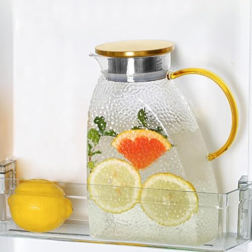 Thrink 1.8L / 63oz Glass Water Jug with Stainless Steel Lid – High Borosilicate Carafe for Fridge Door | Stylish Pitcher for Hot & Cold Beverages, Juice, Iced Tea, Coffee, Milk, Wine & Lemon Water