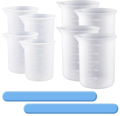 8 tasse à mesurer en silicone 250 ml/100 ml avec graduation,2 agitateurs | pour moules en résine époxy, bricolage artisanal, Laboratoire, cuisine