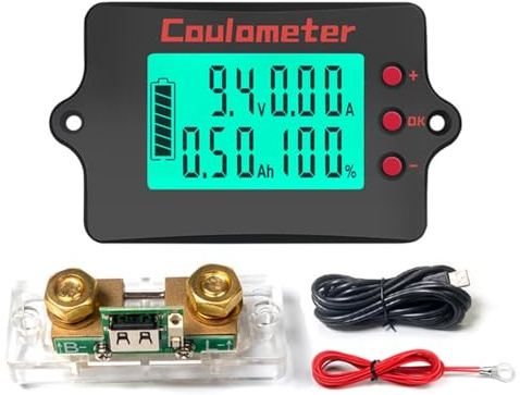 Bosiyrggrl DC 8-120V PZEM-037 Indicatore di Batteria Coulometro Voltmetro Amperometro Tester per Batterie al Litio/Acido/Litio- 100A Shunt