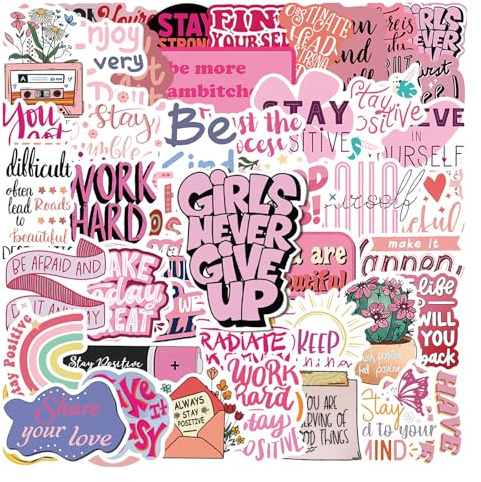 50 Pcs Pink Cute Motivational Stickers, Waterproof Vinyl Stickers for Adults, Children, Girls, Aesthetic Decals for Scrapbook, Laptop, Phone, Water Bottles, Positive Affirmation Gifts