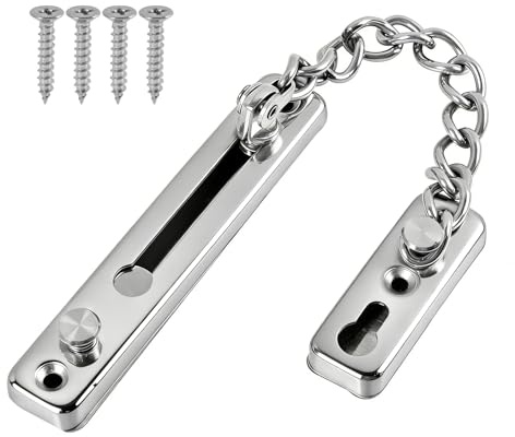 Door Chain Lock Safety, Heavy Duty Door Chain Front Security with Spring Button Stainless Steel Latch with Anti Theft Snap Lock Adjustable for Home Office or Pet Safety Easy to Install Fits Most Doors