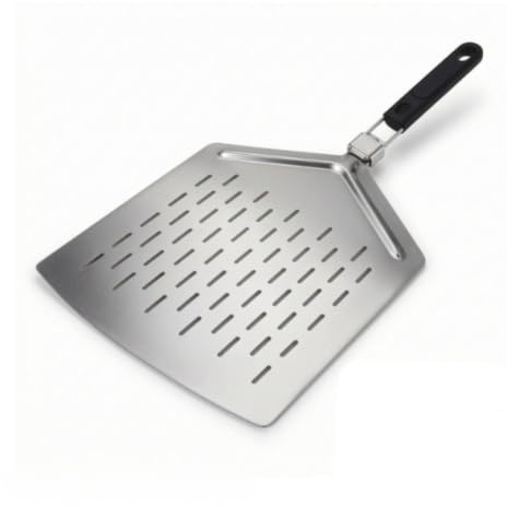 rockible Pala Pizza con Mango Plegable Metálica Utensilio Profesional para Pizzeros, Pala De Pizza De Aluminio, Grande, Cuadrada, Perforada Patrón A, Con Mango De Goma Y Caja De Cartón