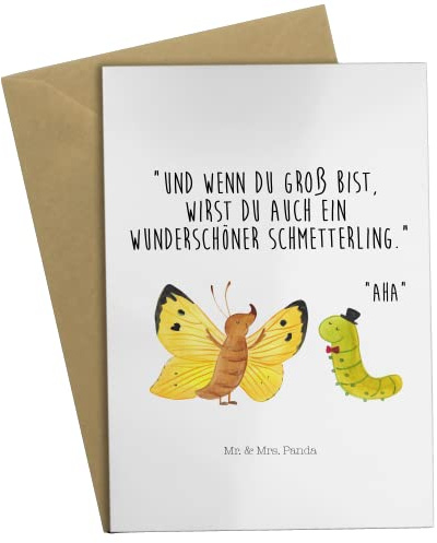 Mr. & Mrs. Panda Glückwunschkarte Raupe Schmetterling - Geschenk, glückwunschkarten, Kokon, Hut, einladungskarten, dankeskarten, Zitronenfalter, hochzeitskarten, Hütchen, weihnachtskarten