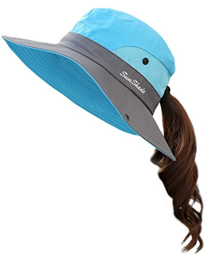 Muryobao Damen Pferdeschwanz Sommer Sonne UV-Schutz Hut Faltbare Breite Krempe Boonie Hüte für Strand Safari Angeln