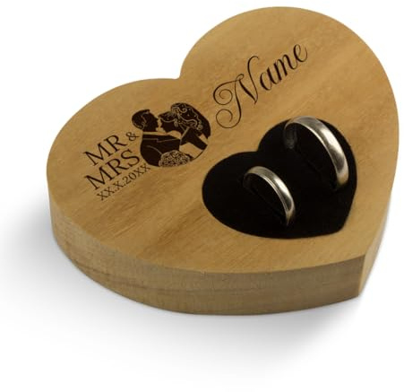 Kartenmachen.de Hochzeit Ringkissen Herz Ringhalter individuell Namen 10 x 8,5 cm Garapa Holz - Mr & Mrs