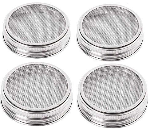 Merrday 4 Pack Stainless Steel Sprouting Lid Kit for Wide Mouth Mason & Canning Jars