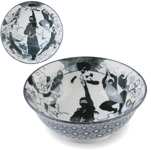 product of gifu japan Mino Ware Japanese Wide Mouth Ceramic Bowl, Udon Ramen Noodle Soup Bowl, Ninja Design, Black