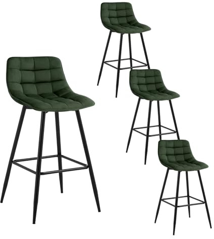 WOLTU Set med 4 barstolar barstolar diskstolar bistropallar designstolar sammet metall mörkgrön BH143dgn-4