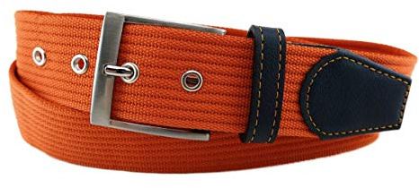 TigerTie hochwertiger Stoffgürtel mit Edelstahl Schnalle und echt Leder Applikationen in orange tieforange einfarbig. Gürtelbreite 40 mm, Bundweite 100 cm